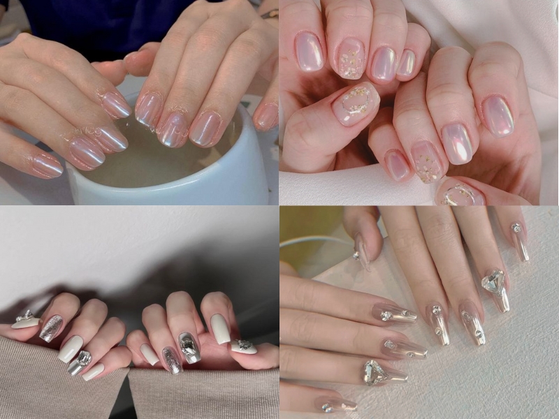 Các mẫu nail tráng gương trắng