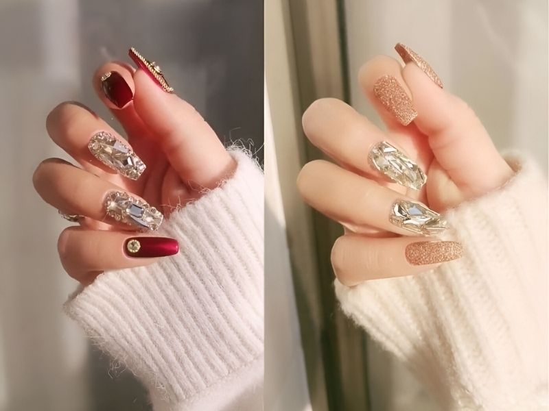 Mẫu nail đính đá nguyên khối