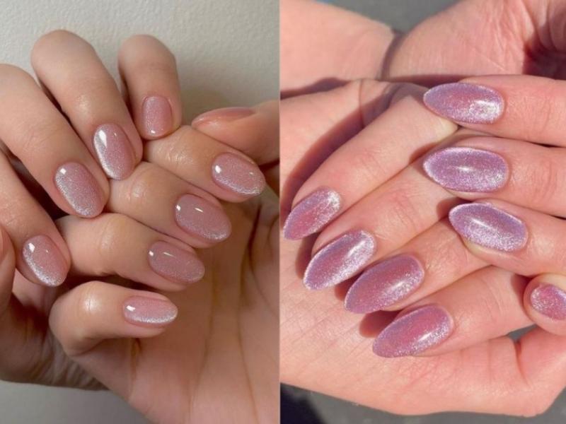 Nail màu hồng mắt mèo