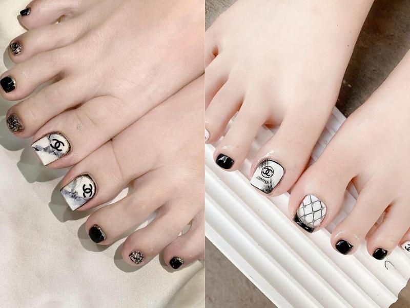 Bộ nail chân kẻ viền nổi bật