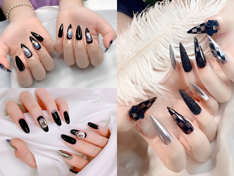 Nail cô dâu đen cá tính cho nàng mạnh mẽ. (Nguồn: 𝐋𝐢𝐯𝐲𝐚𝐭𝐚𝐧 - Pinterest)