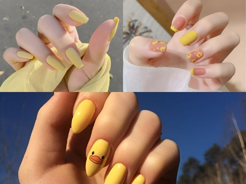 mẫu nail màu vàng đơn giản