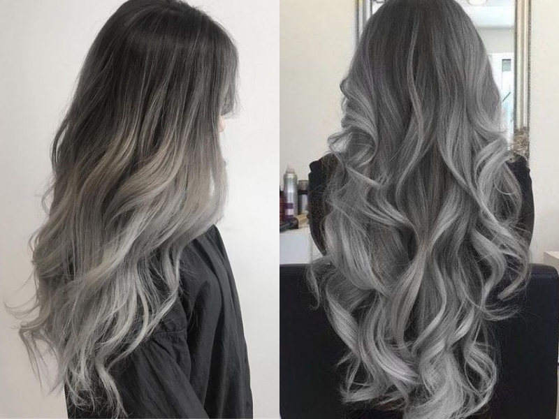 Kiểu tóc balayage xám khói