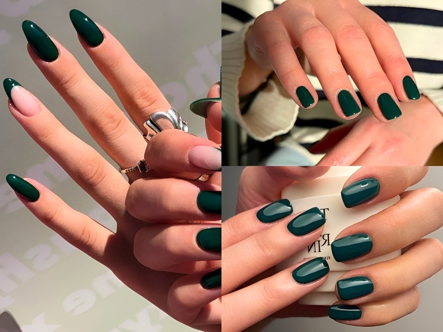 Mẫu nail xanh lá đậm trơn