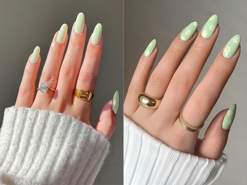 Mẫu nail màu xanh lá mang đậm hơi thở thiên nhiên (Nguồn: Styles Overdose • Beauty Tips and Outfit Inspiration, Nail Palace) 