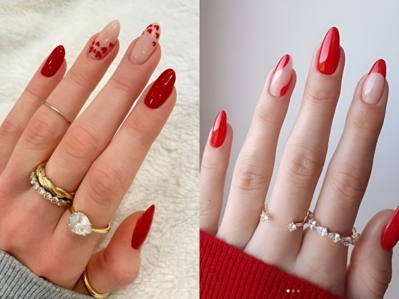 Những mẫu nail màu đỏ tươi vẽ hoạ tiết