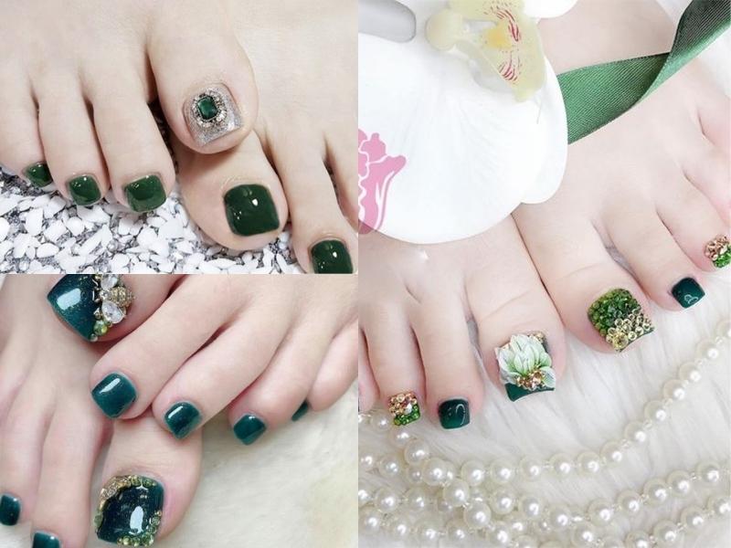 15 mẫu nail xanh rêu đơn giản nhưng đẹp ấn tượng