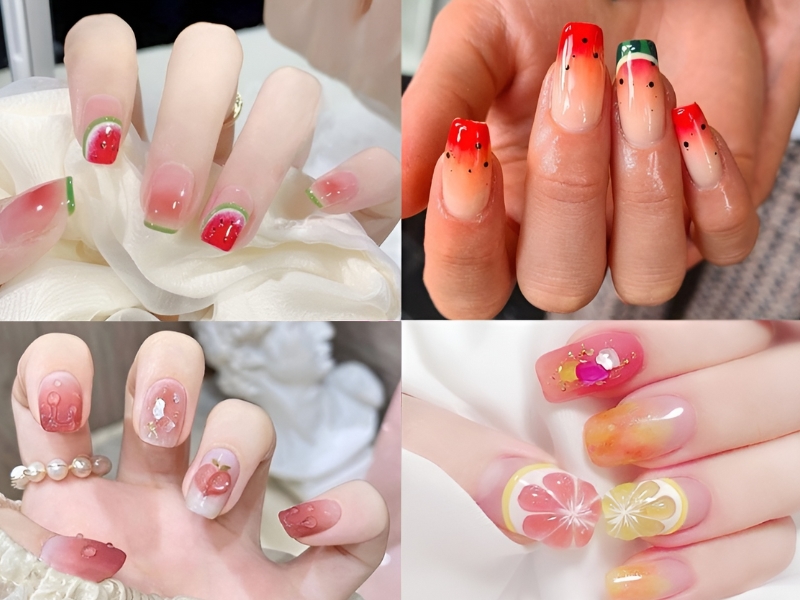 Mẫu nail sơn thạch đơn giản trái cây