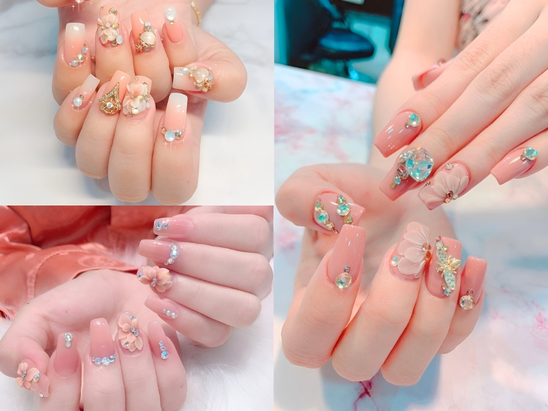 Nail cô dâu đính hoa. (Nguồn: Jalissa - Pinterest)