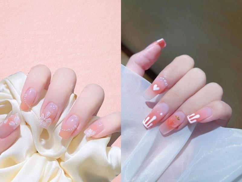 nail hồng thạch đính đá 