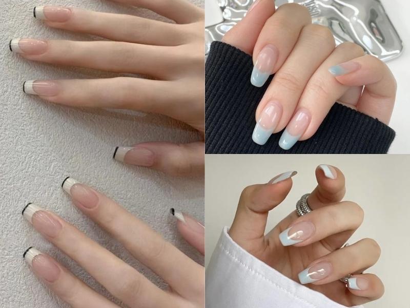 Nail sơn đầu móng màu xanh hoặc đen trắng