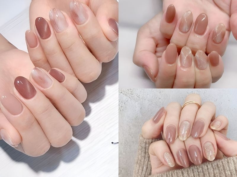 mẫu nail đẹp màu hồng nude