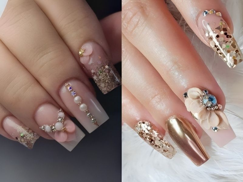 Những mẫu nail kim tuyến đắp bột 3D