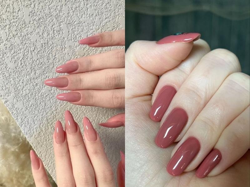 Mẫu nail màu hồng đất