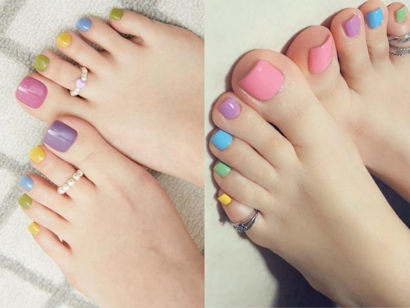 Mẫu nail chân sơn nhiều màu xen kẽ