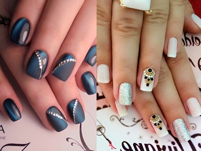 Các mẫu nail đính đá từ sang trọng đến đơn giản