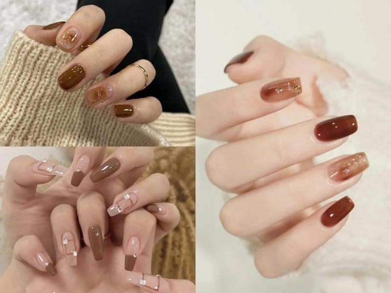 Nail màu nâu đơn giản