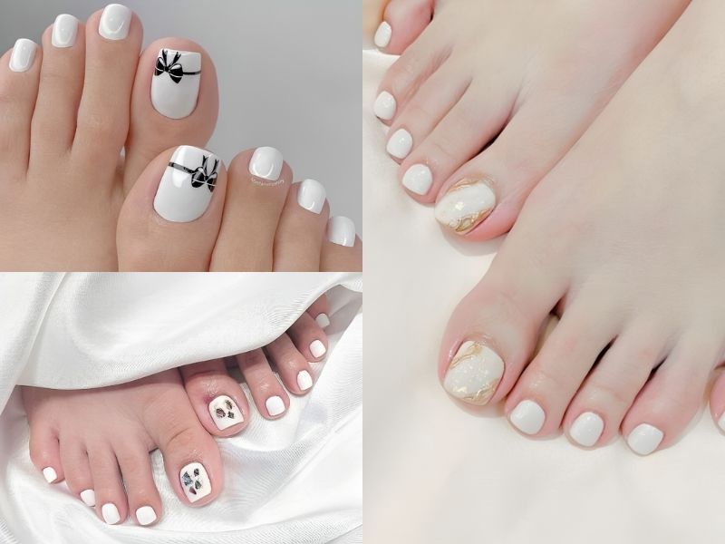 Bộ 24 móng chân giả thiết kế màu trắng trang trí thương hiệu/ Móng chân giả  thiết kế / Nailbox thiết kêz | Lazada.vn