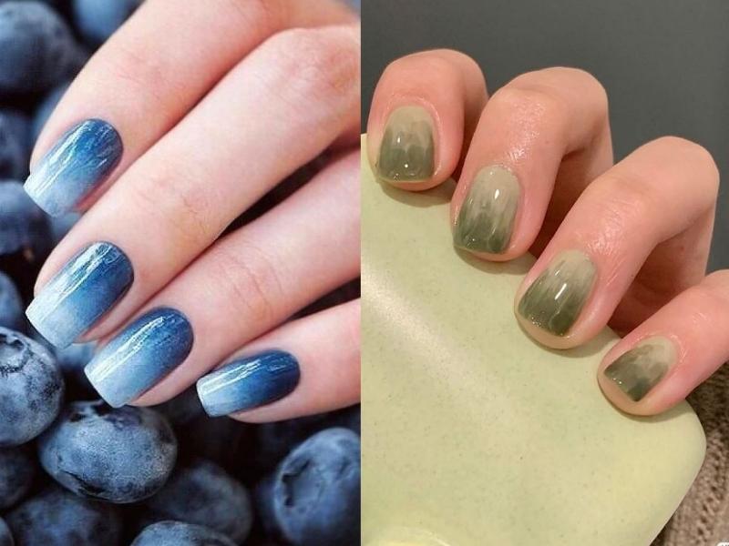 Mẫu nail màu xanh dương và xanh lá ombre