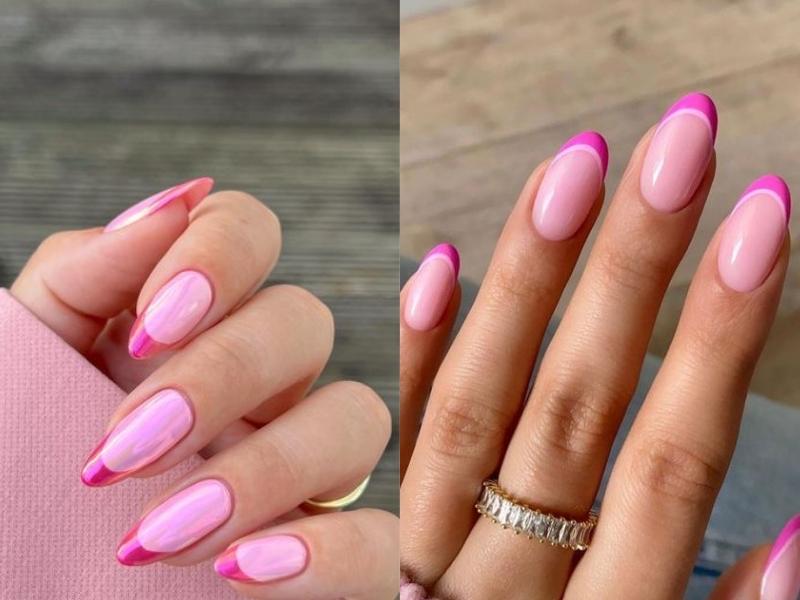 Nail màu hồng phấn kết hợp màu hồng đậm