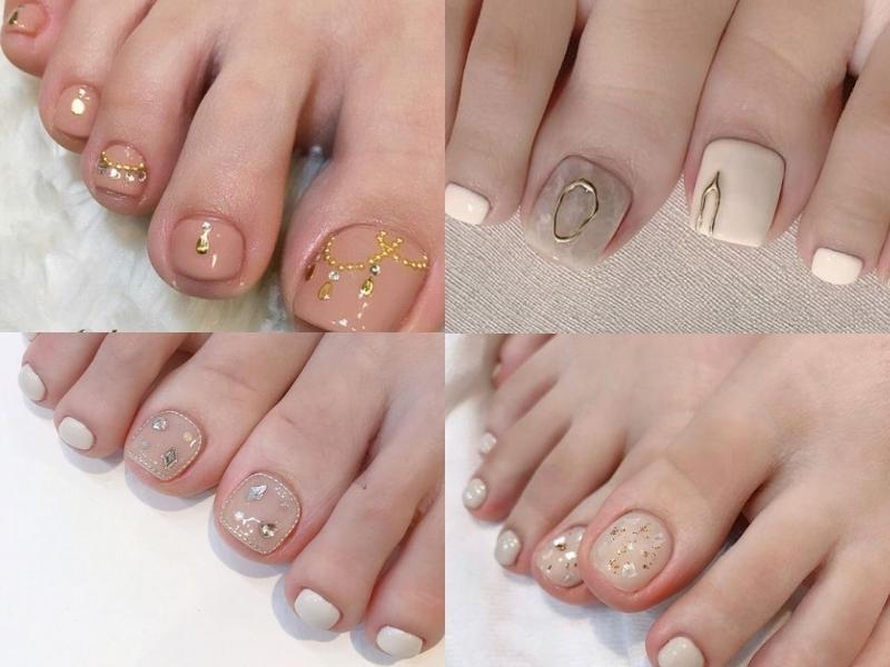 Nail chân nude thạch họa tiết đơn giản