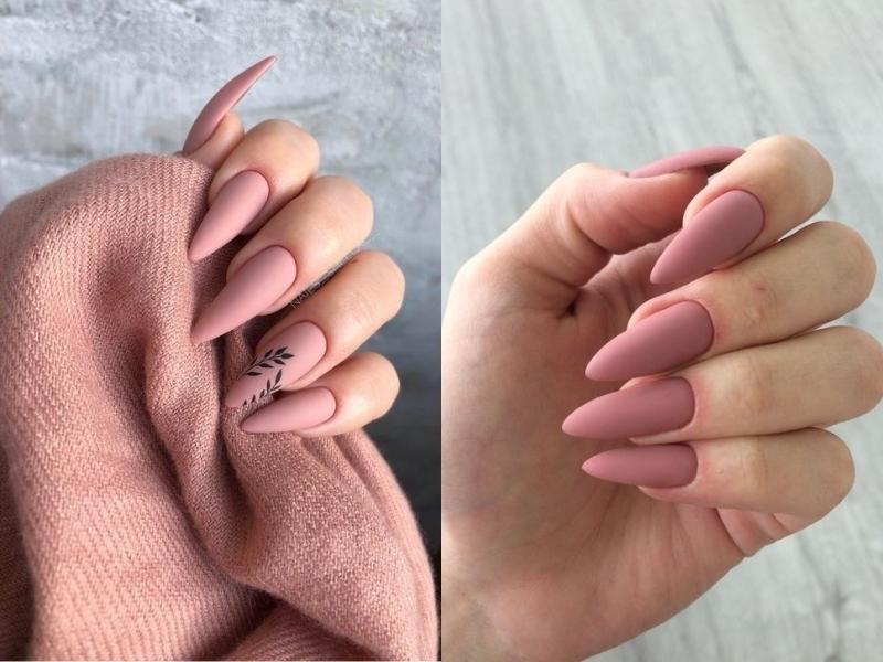 Mẫu nail màu hồng nhám 