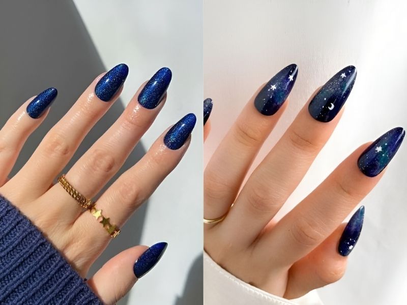 Mẫu móng tay dài sang chảnh màu xanh dương (Nguồn: Hailey Bieber nails)