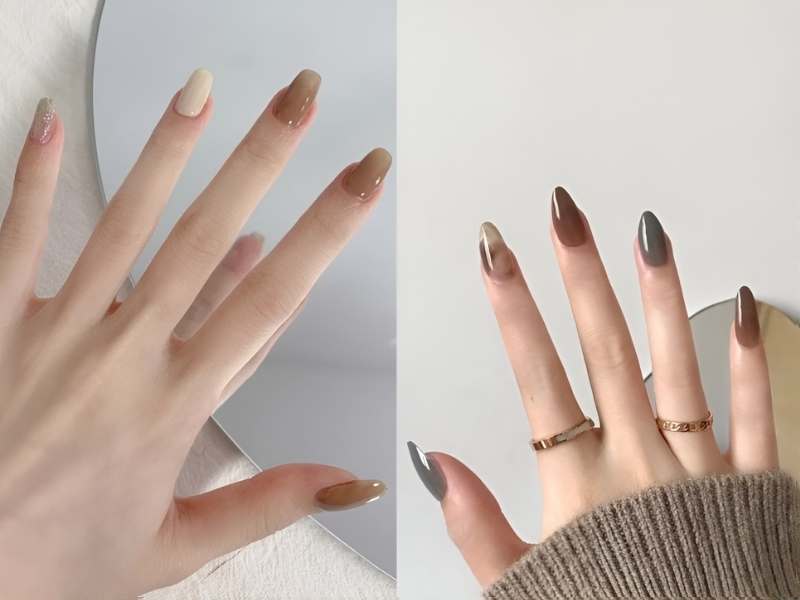 Mẫu nail sơn thạch đơn giản màu nâu