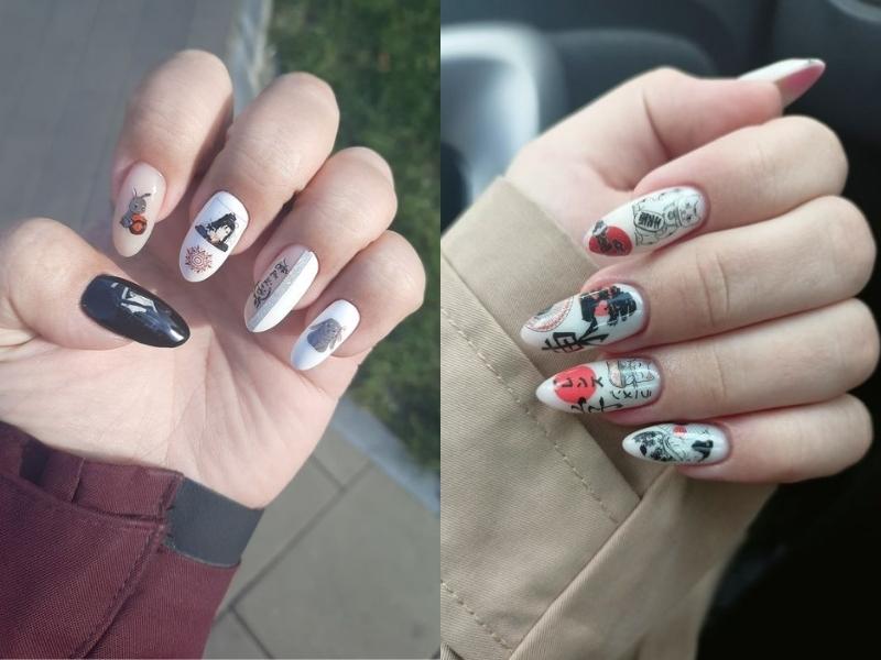 Mẫu nail móng nhọn họa tiết hoạt hình rất đa dạng (Nguồn: Марианна Буряк, Alexandra Fluffy)