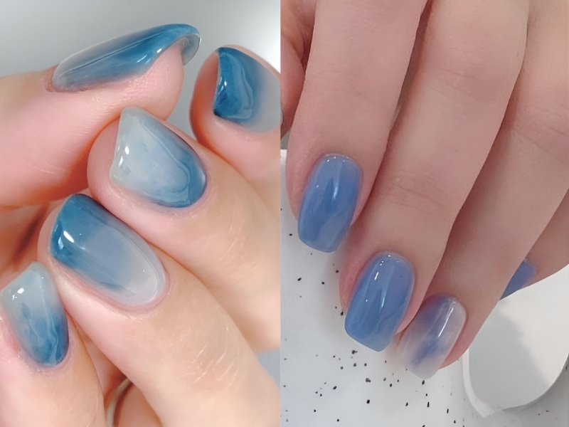 Mẫu nail sơn thạch đơn giản xanh dương ombre nhạt