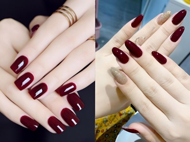 Mẫu nail màu đỏ rượu