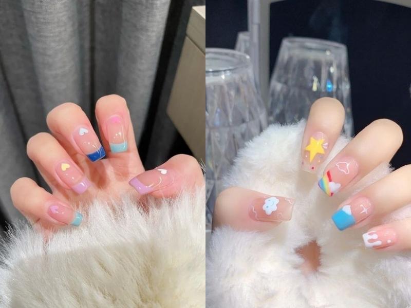 Mẫu nail sơn đầu móng nhiều màu sắc