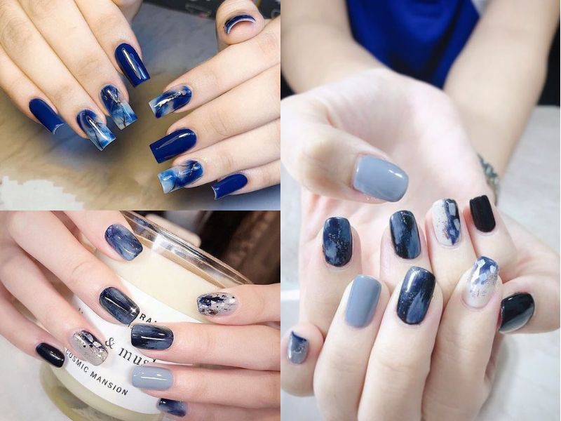 Mẫu nail vuông đẹp sơn bóng navy (Nguồn: Linzy - Pinterest)