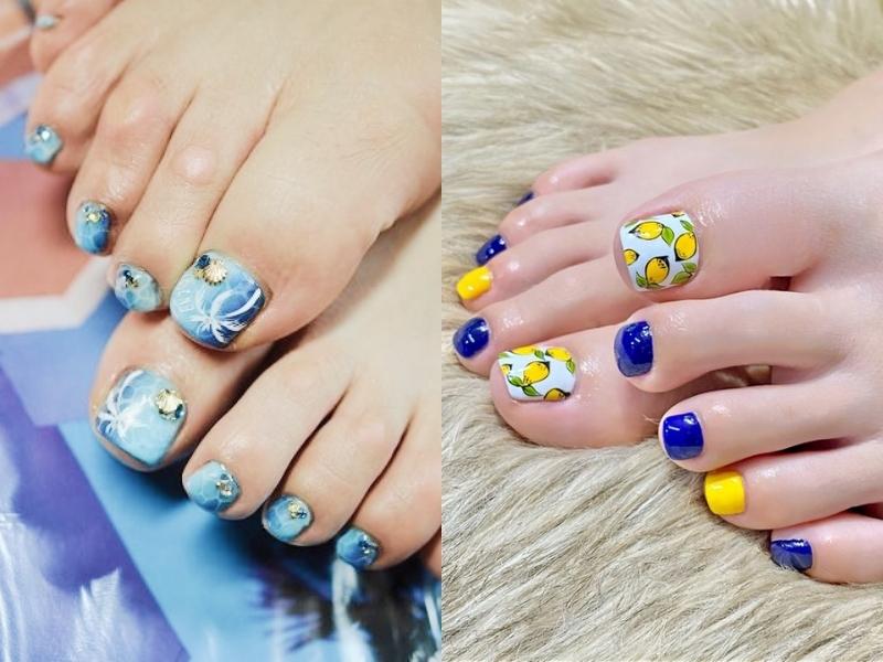 nail chân họa tiết cây dừa và biển cả