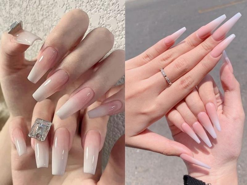 Nail vuông hoặc nhọn đắp bột trắng 