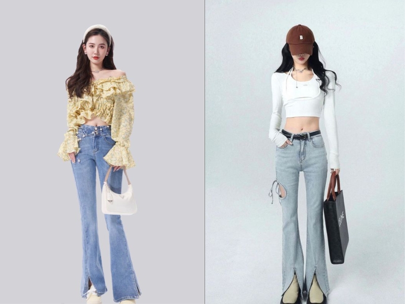 Phối quần ống loe xẻ tà với áo croptop