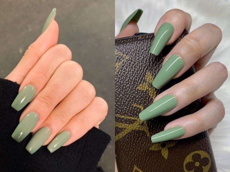 Nail xanh mint bóng móng vuông dài