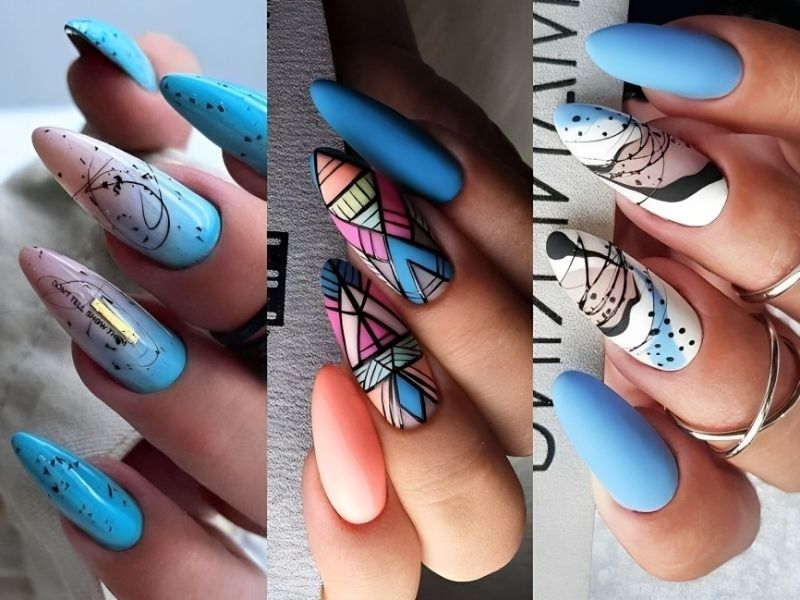 Những mẫu nail xanh dương nhạt vẽ họa tiết độc lạ 