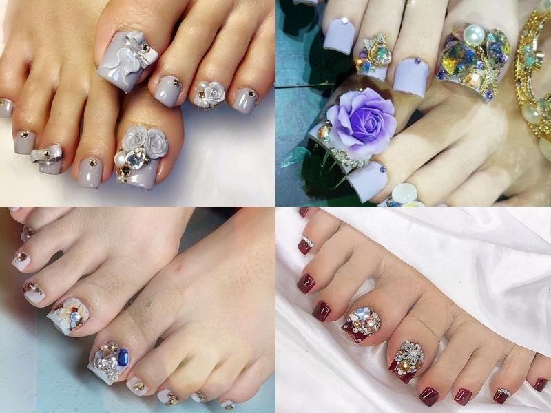 nail chân đính charm hạt ngọc