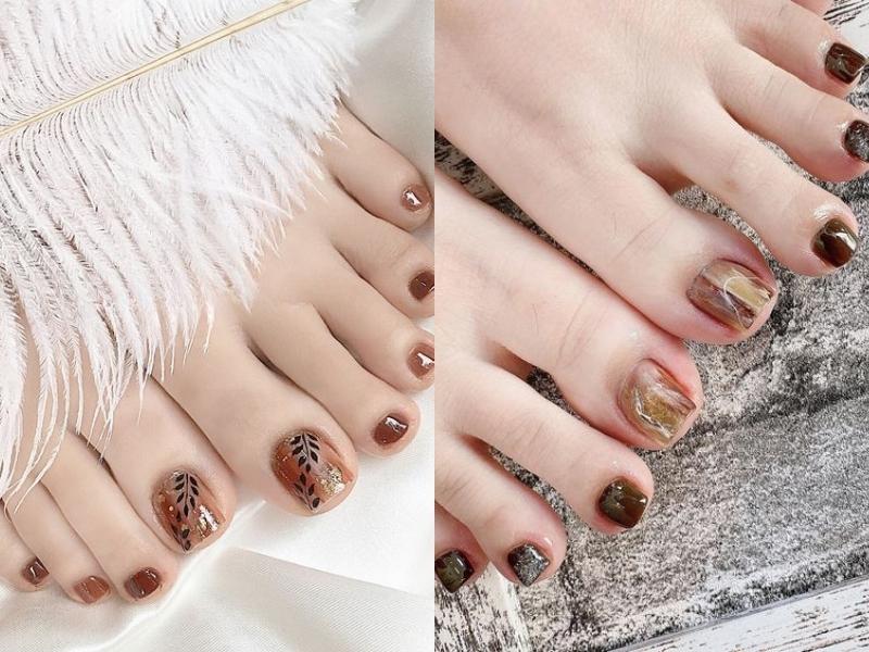 Bộ nail chân họa tiết hoa lá