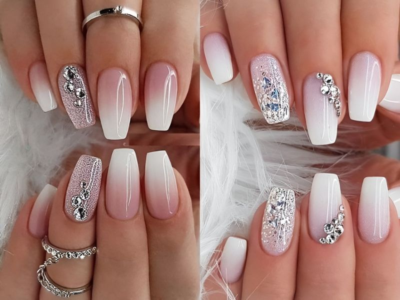 Mẫu nail gắn đá xinh ombre