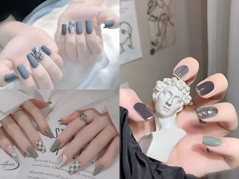 nail tone xám kẻ sọc