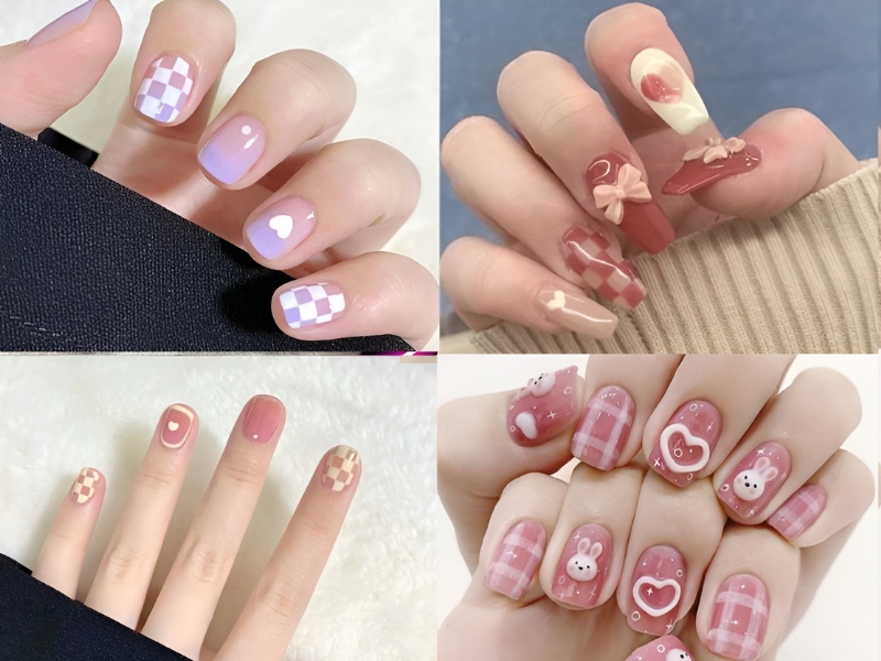 Mẫu nail sơn thạch đơn giản bàn cờ