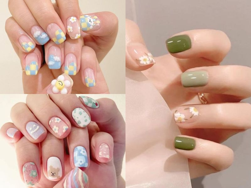 Mẫu nail vuông đẹp vẽ hoa (Nguồn: Weslyn - Pinterest)