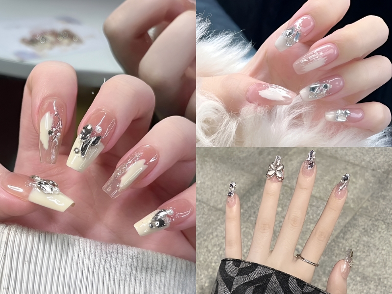 Nail cô dâu đính pha lê. (Nguồn: 爱 - Pinterest)