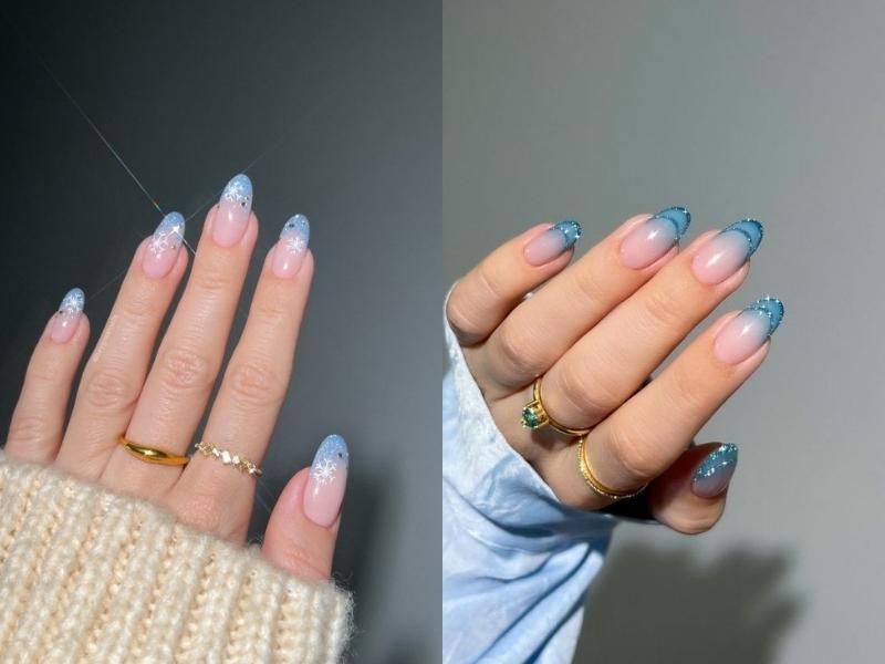 Kết hợp kim tuyến và nail nhọn ombre vừa lung linh vừa quý phái (Nguồn: heygreatnails, Wala)