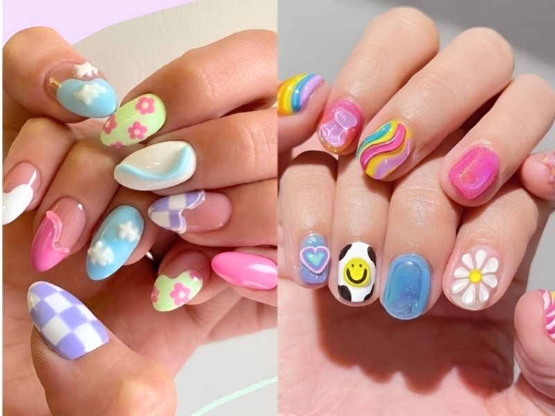 mẫu nail màu sắc vẽ hoạ tiết