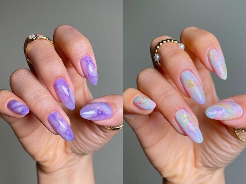 Mẫu nail loang móng nhọn cá tính cho các bạn nữa (Nguồn: m.lovethispic.com, youhavestyle.com)