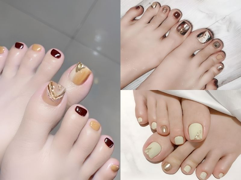 nail móng chân tone cam đỏ