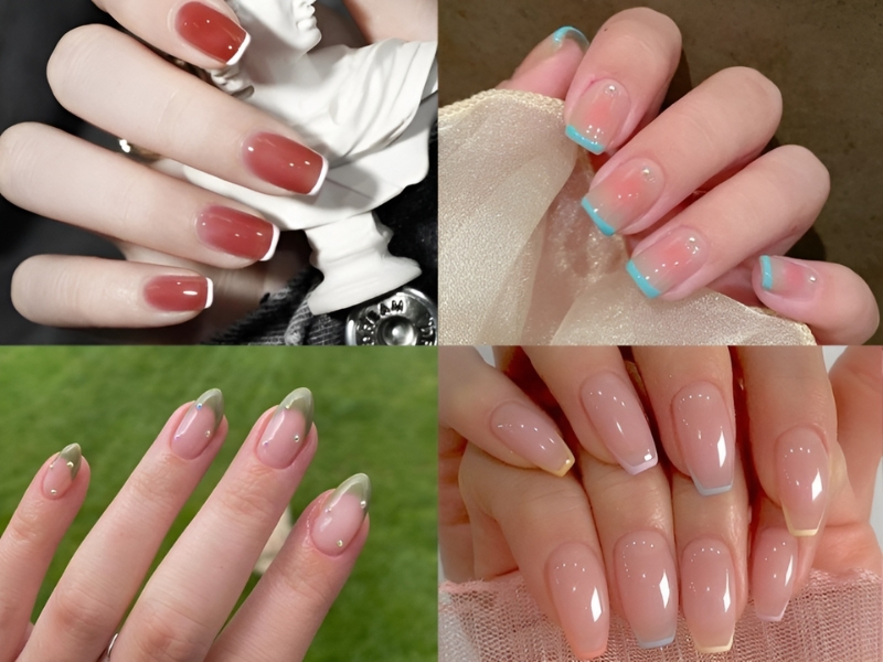 Mẫu nail sơn thạch đơn giản viền nhiều dáng móng